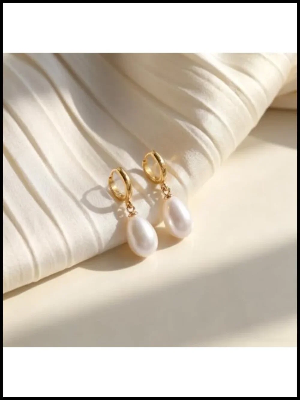 Gold Plated Pearl Drop Huggie Hoop Earrings Dainty Dangle Bridal Jewelry Gift